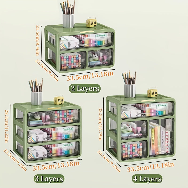2\u002F3\u002F4-Tier Stackable Desktop Storage Organizer with Drawers, Detachable Desktop Drawer Rack with Adjustable Dividers, Offic Storage Drawer Units with Handles for Stationery, Medicine, Crafts, Cosmetics - Avocado Green, Storage Drawer Units