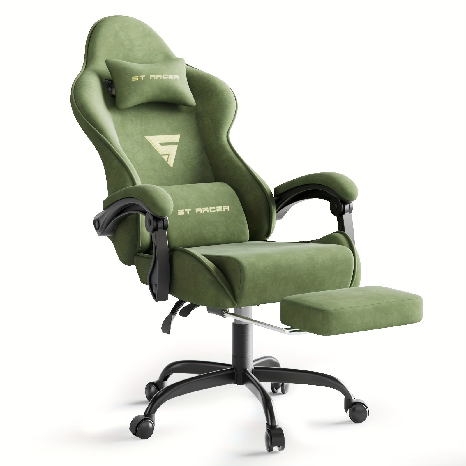 Velvet Fabric Ergonomic Gaming Chair with Footrest And Massage, Reclining Computer Gamer Chair for Adult And Teens, Racing Style PC Home Office Video Game Chair