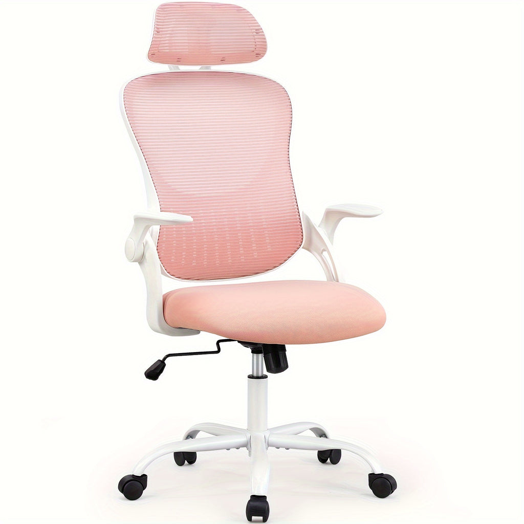Ergonomic Office Desk Computer Chair, High Back Comfy Swivel Home Gaming Mesh Chairs With Wheels, Adjustable Headrest, Comfortable Lumbar Support, Flip-up Arms, 144° Tilt For Study