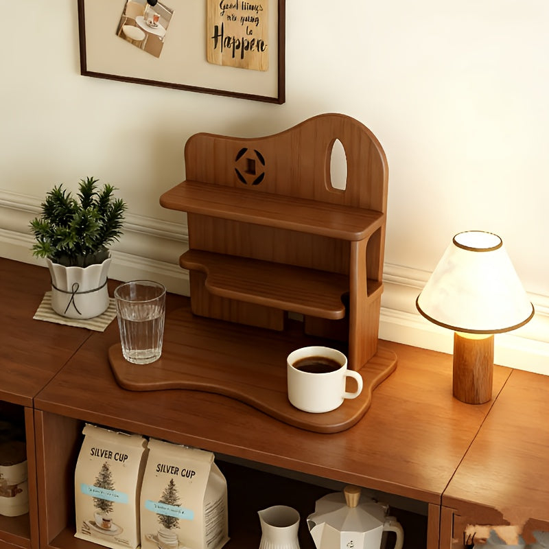 Multi-layer Light Luxury Solid Wood Desktop Coffee Cup Holder, Multi-functional Desktop Organizer, Perfume & Cosmetics Storage Rack, Freestanding Design, Compact And Practical, Decorates Your Space Beautifully