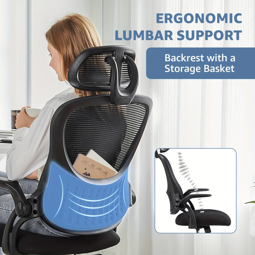 Home Gaming Chair, Office Chair, Equipped With Wheels, Armrests, And Fixed Head Cushions, Breathable Mesh Design, And Lumbar Support To Protect The Lumbar Spine