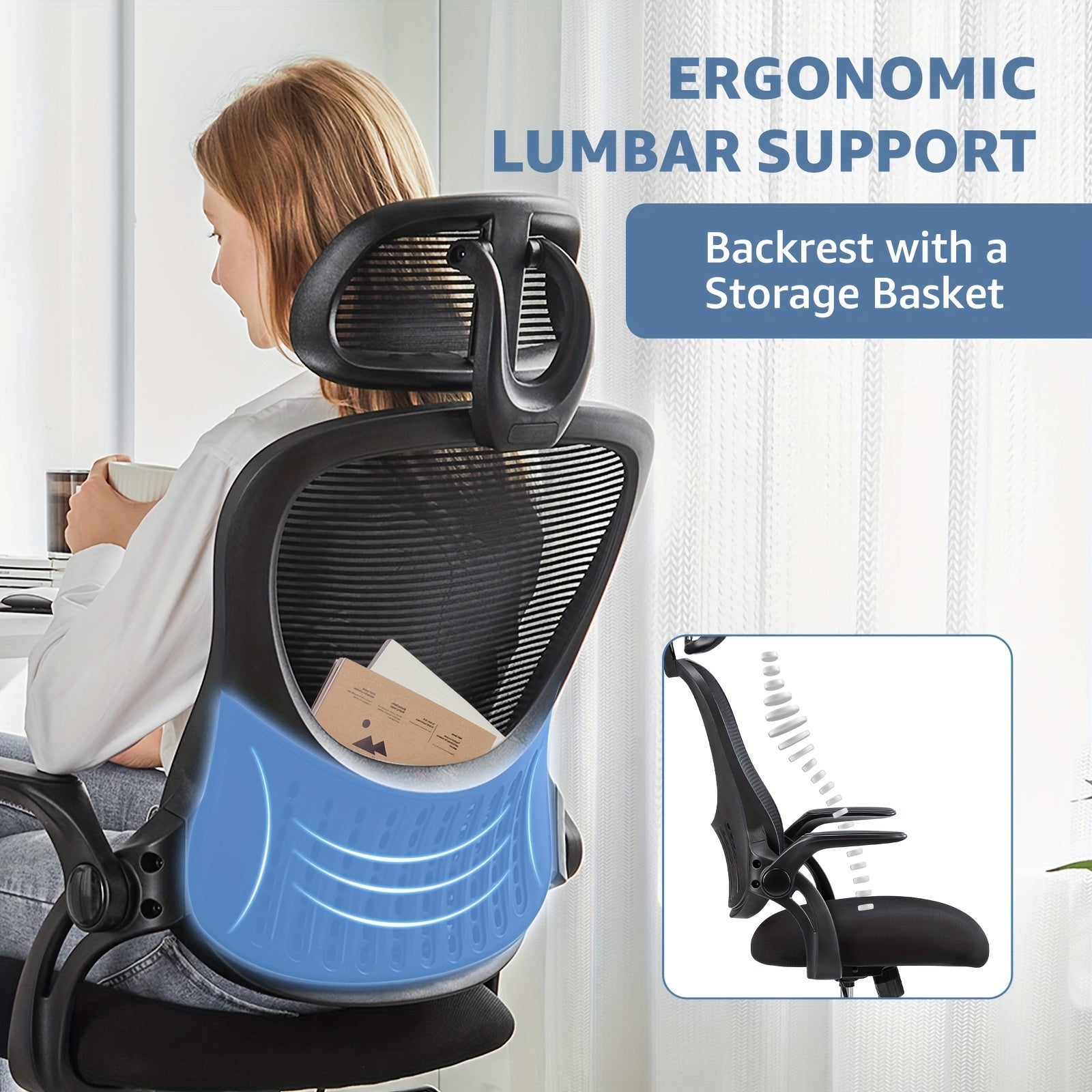 Home Gaming Chair, Office Chair, Equipped With Wheels, Armrests, And Fixed Head Cushions, Breathable Mesh Design, And Lumbar Support To Protect The Lumbar Spine